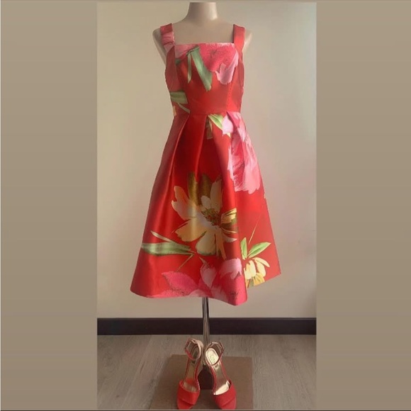 Kay Unger New York Floral-Print Sleeveless Mikado Cocktail Dress w/ Pockets 6 - Picture 7 of 17